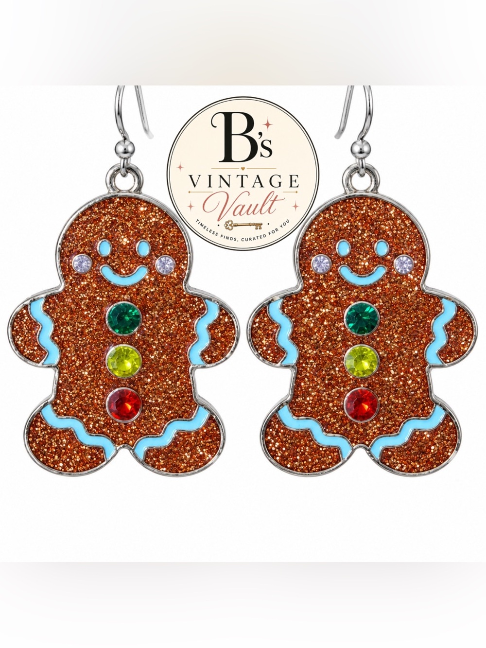 Festive Gingerbread Glitter Drop Earrings - Brown